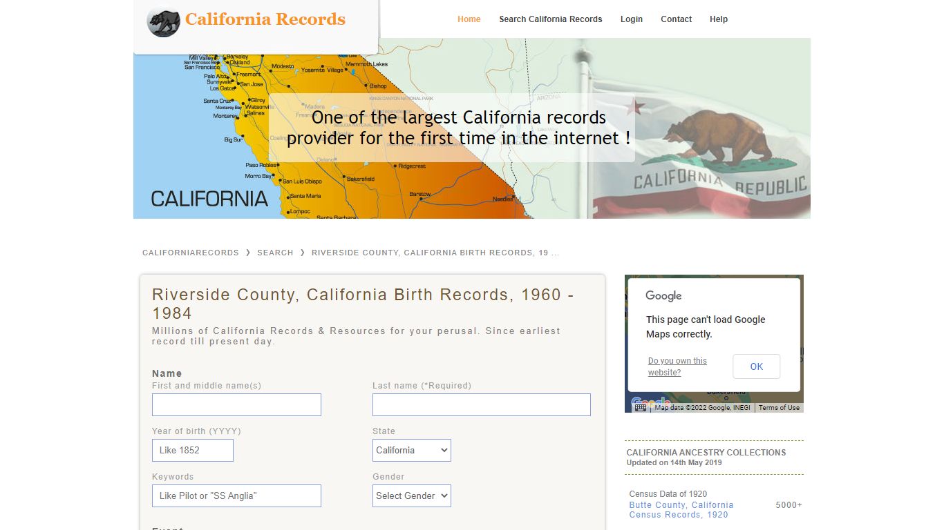 Riverside County, California Birth Records, 1960 - 1984 ...